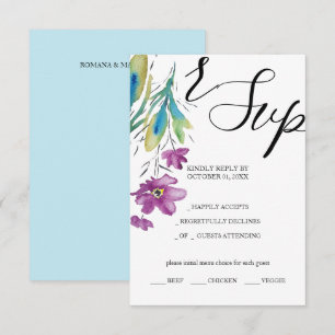 Artistic Purple Wildflower Watercolor Hand-painted RSVP Card