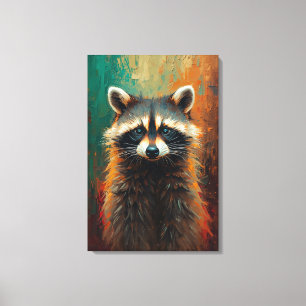 Artistic Raccoon Portrait – Vibrant Oil Painting Canvas Print