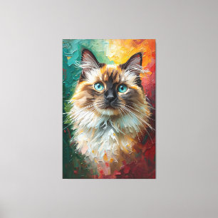 Artistic Ragdoll Cat Portrait Vibrant Oil Painting Canvas Print