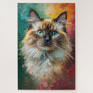 Artistic Ragdoll Cat Portrait Vibrant Oil Painting Jigsaw Puzzle