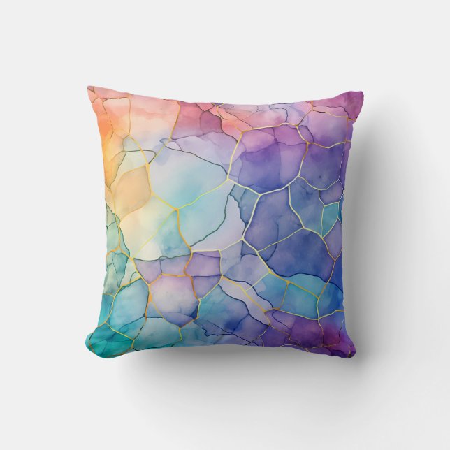 Artistic Rainbow Alcohol and Ink   Throw Pillow (Front)