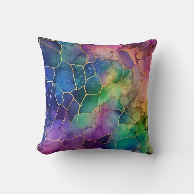 Artistic Rainbow Alcohol and Ink   Throw Pillow (Front)