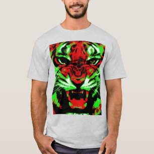 Artistic Red and Green Tiger Face Painting T-Shirt