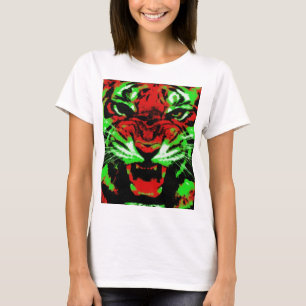 Artistic Red and Green Tiger Face Painting T-Shirt