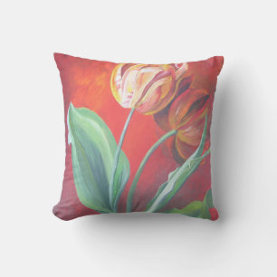Artistic Red and Yellow Tulips Throw Pillow