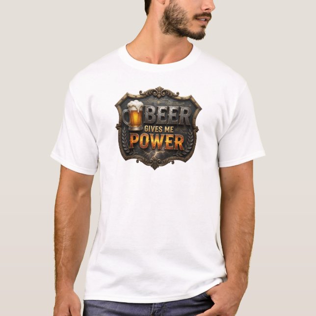 Artistic Red BEER GIVES ME POWER Custom Tee (Front)