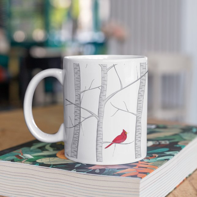 Artistic Red Bird Winter Tree Country Woodland Coffee Mug (Christmas holiday winter red cardinal custom mug)