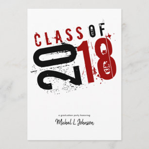 Artistic Red, Black and White Class of 2018 5x7 Invitation