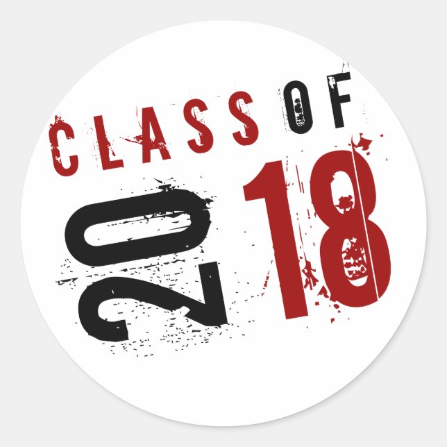 Artistic Red, Black and White Class of 2018 Classic Round Sticker (Front)
