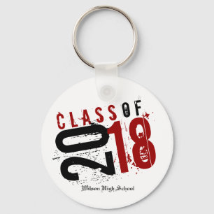 Artistic Red, Black and White Class of 2018 Keychain
