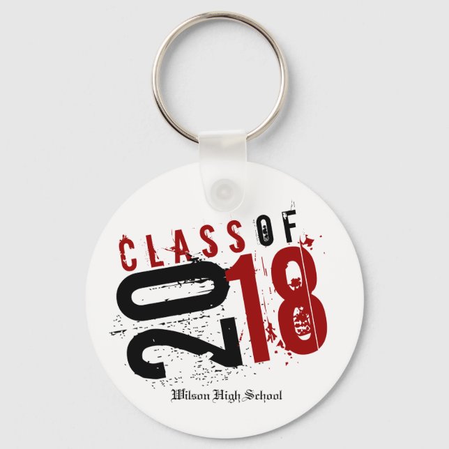 Artistic Red, Black and White Class of 2018 Keychain (Front)