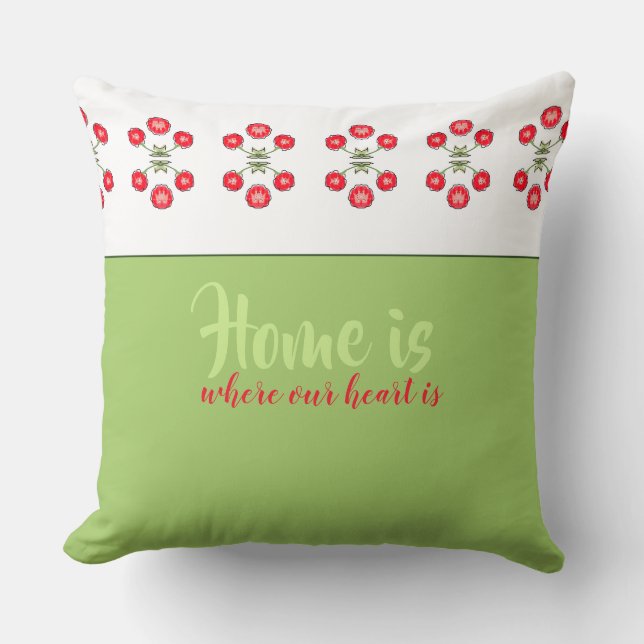 Artistic Red Floral Pattern Throw Pillow (Front)