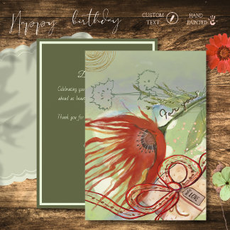 Artistic Red Flower & Gift Box Birthday Card 