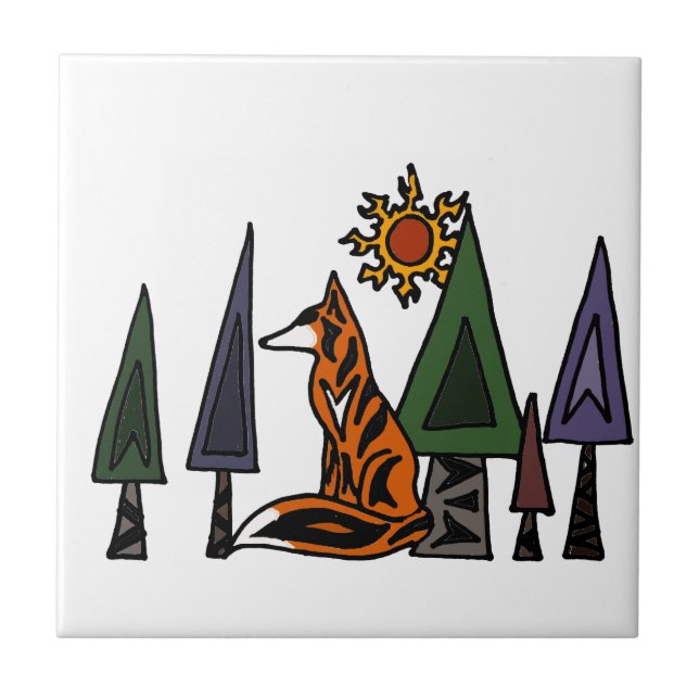 Artistic Red Fox in the Forest Art Tile (Front)