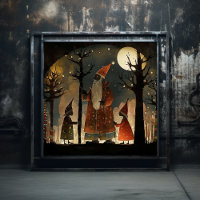 Artistic Red & Green Woodland Black Santa