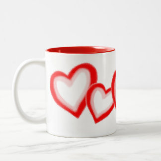 Artistic Red Pink Hearts Pattern on White Two-Tone Coffee Mug