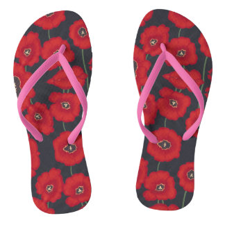 Artistic Red Tullips Flowers Black FlipFlops