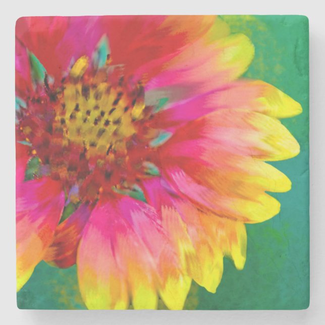 Artistic rendition of Indian Blanket flower Stone Coaster (Front)