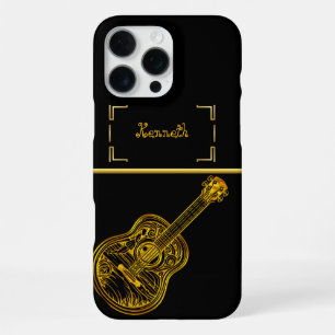 Artistic Representation of a Golden Guitar Design iPhone 16 Pro Max Case