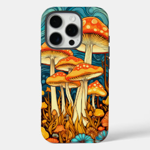 Artistic Retro Mushroom Forest Illustration iPhone 16 Pro Case