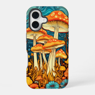 Artistic Retro Mushroom Forest Illustration iPhone 16 Case
