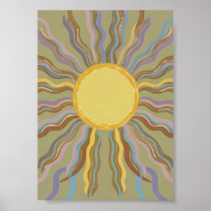 Artistic Retro Sunburst Minimalist Wavy Ray Poster