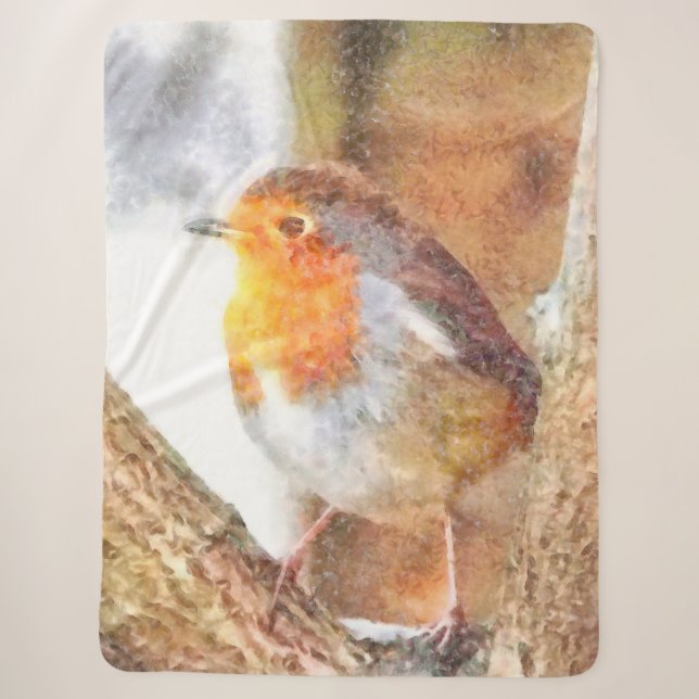 Artistic Robin Redbreast Perched  Sherpa Blanket (Front)