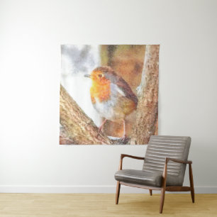 Artistic Robin Redbreast Perched Tapestry