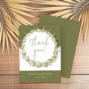 Artistic Romantic Green Wreath Thank You Card