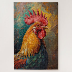 Artistic Rooster Portrait Vibrant Oil Painting Jigsaw Puzzle