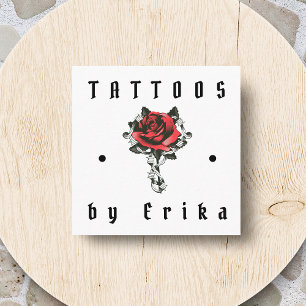 Artistic Rose Drawing Tattoo Artist Salon Dotted   Square Business Card