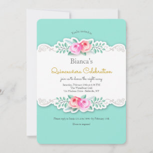 Artistic Roses Quinceañera Invitation