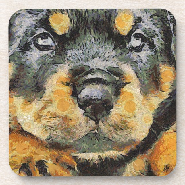 Artistic Rottweiler Puppy Portrait Coaster (Front)