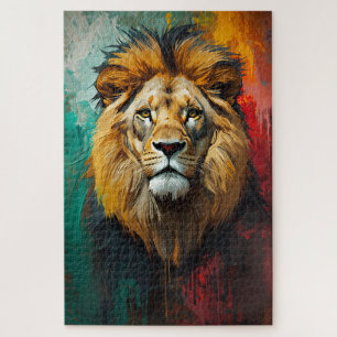 Artistic Royal Lion Portrait Vibrant Oil Painting Jigsaw Puzzle