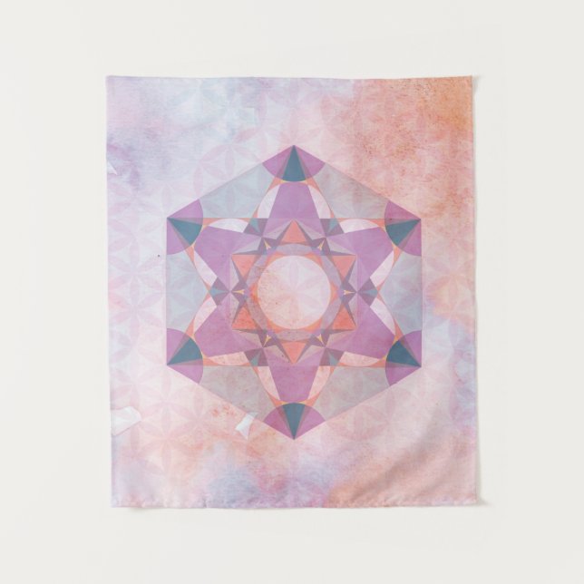 Artistic Sacred Geometry Metatron's Cube Vertical Tapestry (Front)