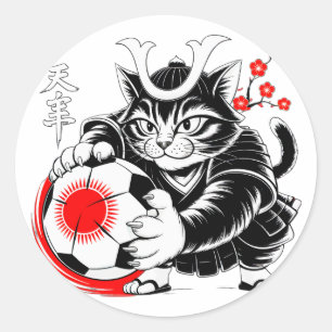 Artistic Samurai Cat Soccer For Laptops & Cars Classic Round Sticker