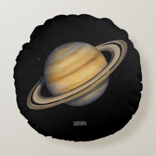 Artistic Saturn with Vibrant Rings Round Pillow