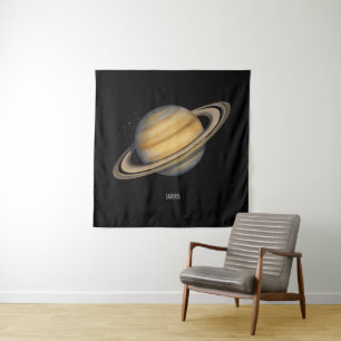 Artistic Saturn with Vibrant Rings Tapestry
