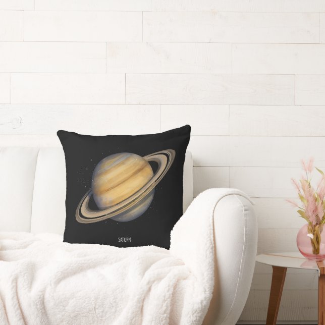 Artistic Saturn with Vibrant Rings Throw Pillow (Couch)