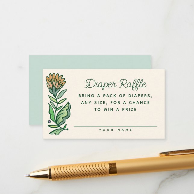 Artistic Scandinavian Baby Shower Diaper Raffle Enclosure Card (Front/Back In Situ)