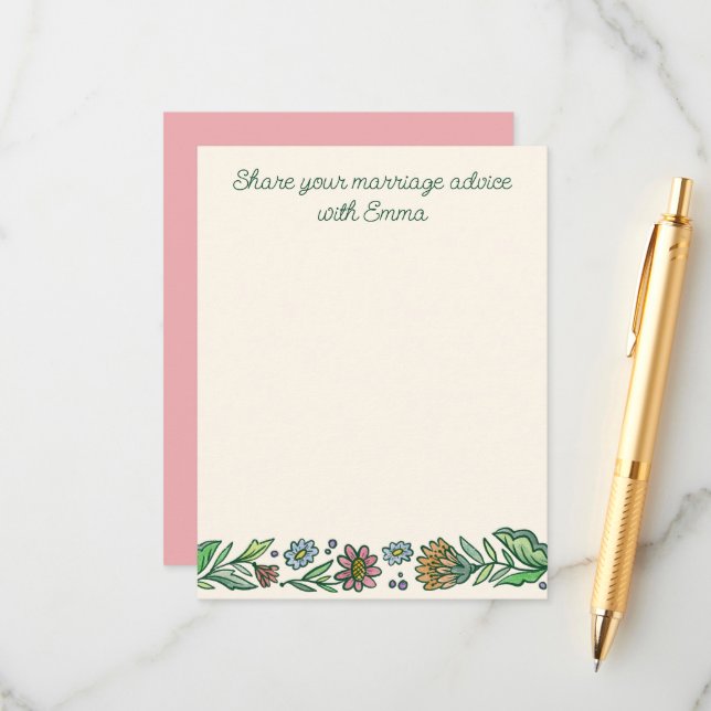 Artistic Scandinavian Floral Marriage Advice Card (Front/Back In Situ)