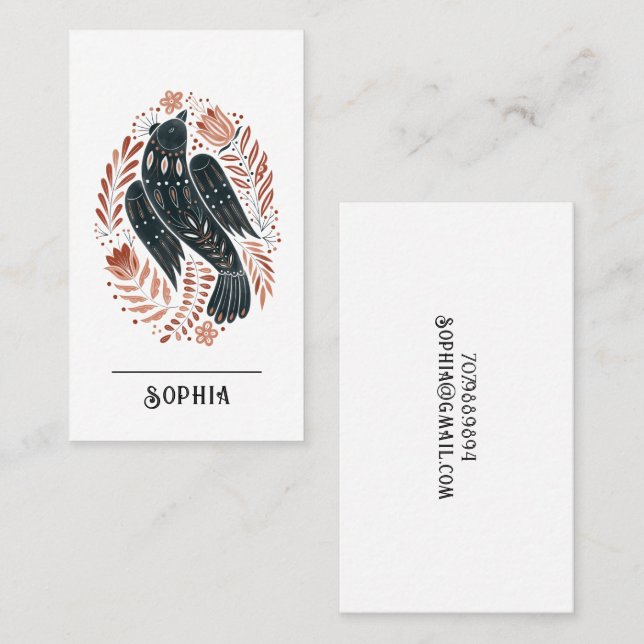 Artistic Scandinavian Folk Art Bird Calling Card (Front/Back)