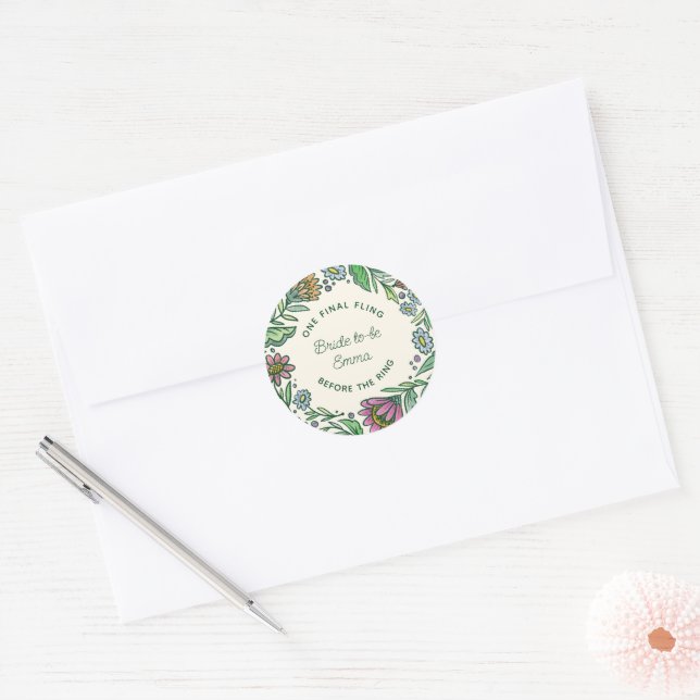 Artistic Scandinavian Folk Floral Bridal Shower Classic Round Sticker (Envelope)