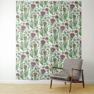 Artistic Scandinavian Folksy Floral Photo Backdrop Tapestry