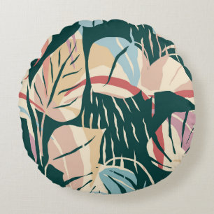 Artistic seamless pattern with abstract leaves. Mo Round Pillow