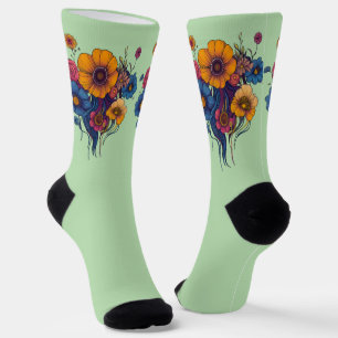 Artistic set of beautiful flowers socks
