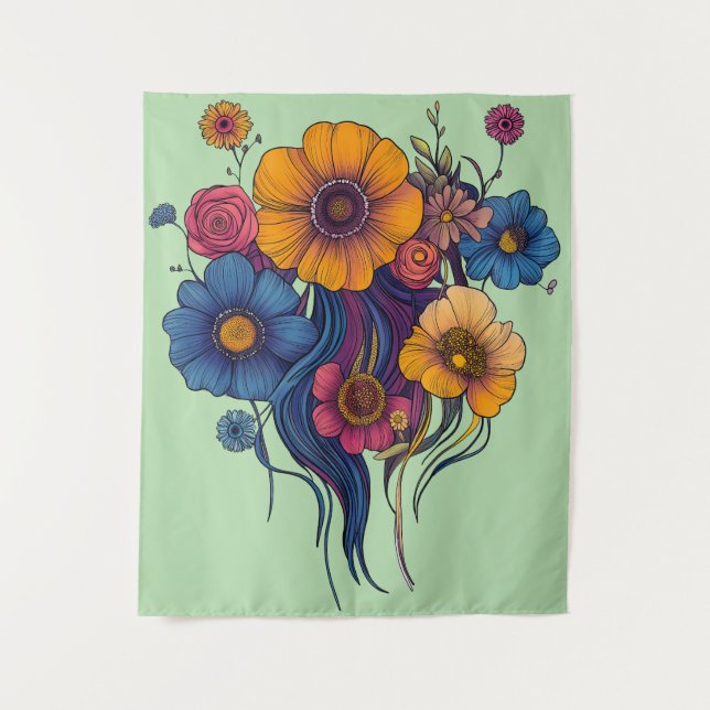 Artistic set of beautiful flowers tapestry (Front)