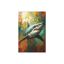 Artistic Shark Portrait Vibrant Oil Painting