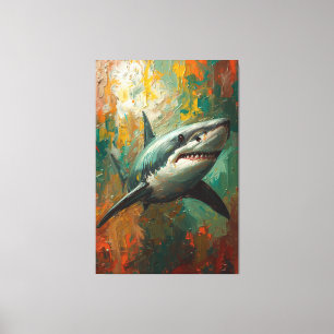 Artistic Shark Portrait Vibrant Oil Painting Canvas Print