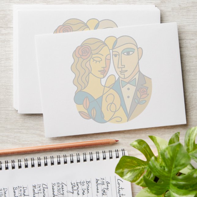 Artistic Silhouette Destination Wedding Modern Art Envelope (Stacked)